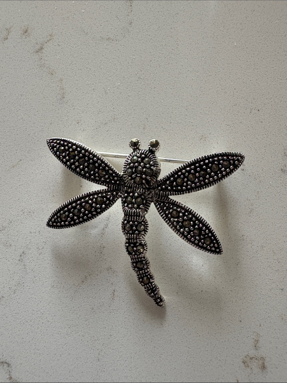 Dragonfly Marcasite Pin Brooch - Silver Tone